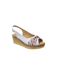 Sandale cu platforma albe cu floricele Amore50, Piele Naturala 2