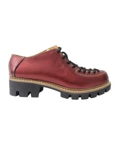 Pantofi rosii cu siret si talpa groasa Louisa, Piele Naturala