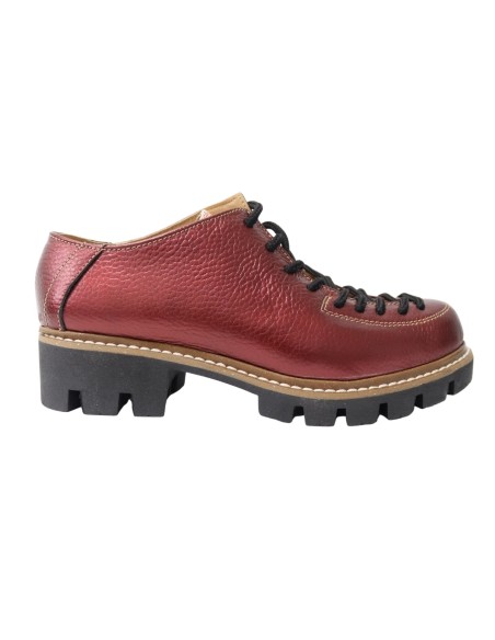 Pantofi rosii cu siret si talpa groasa Louisa, Piele Naturala