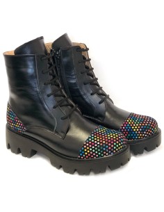 Ghete dama cu imprimeu multicolor din piele naturala 2