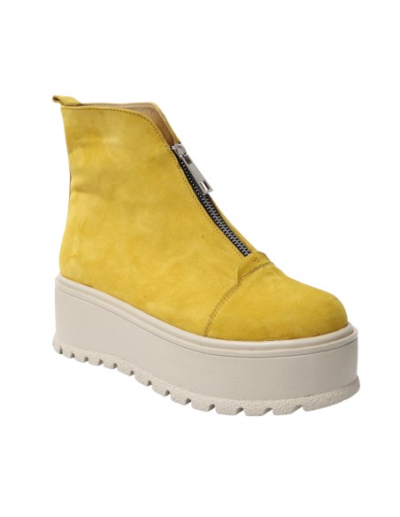 Ghete Dama Galbene cu Platforma si Fermoar Amanda, Piele Intoarsa, Fabricate in Romania