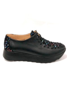Pantofi dama sport cu siret negri cu imprimeu multicolor 2