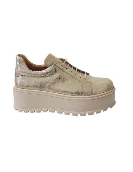 Pantofi Dama Aurii cu Platforma si Siret, Piele Naturala Amanda - Încălțăminte Românească