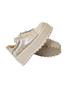 Pantofi Dama Aurii cu Platforma si Siret, Piele Naturala Amanda - Încălțăminte Românească 2