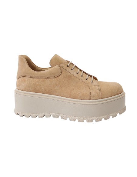 Pantofi Femei Bej cu Platforma si Siret, Piele Naturala Amanda - Încălțăminte Românească