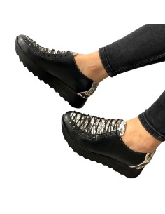 Pantofi dama sport negri cu siret din piele naturala Mateo Shoes