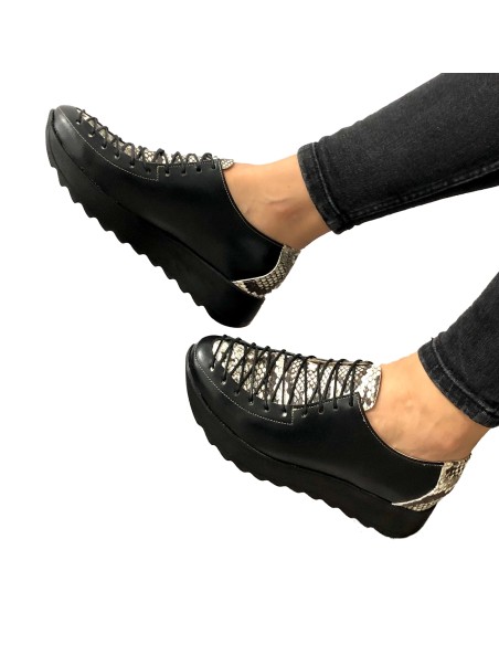 Pantofi dama sport negri cu siret din piele naturala Mateo Shoes
