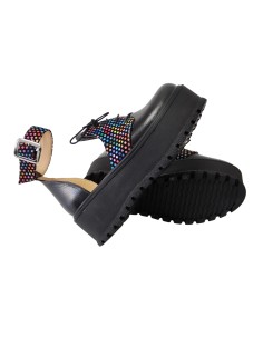 Sandale Inchise in Fata de Dama cu Platforma Negre cu Imprimeu Multicolor, Catarama si Siret Amanda, Piele Naturala - Încălțămin 2
