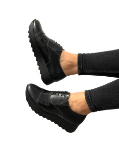Pantofi dama sport negri cu lac Maia03, Piele Naturala - Încălțăminte Românească