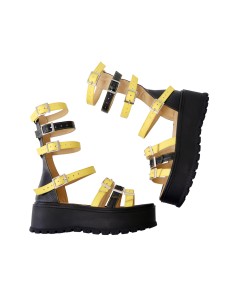 Sandale Dama Catarame Negre cu Galben, Platforma Roma, Piele Naturala - Încălțăminte Românească 2
