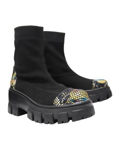 Ghete Stretch (elastic) cu Talpa Inalta Dama, piele naturala cu imprimeu cu flori, Melania, Mateo Shoes - Încălțăminte Româneasc 2