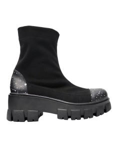 Ghete Stretch (elastic) Dama, negru cu pete albe, piele naturala, talpa usoara