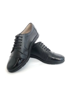 Pantofi dama casual negri cu lac si siret 2