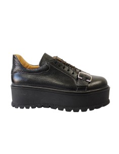 Pantofi Talpa Groasa Negri pentru Dama, Cu Catarame, Piele Naturala Amanda