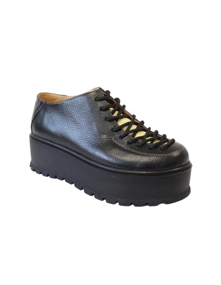 Pantofi cu talpa inalta din piele negri cu galben Amanda, Mateo Shoes