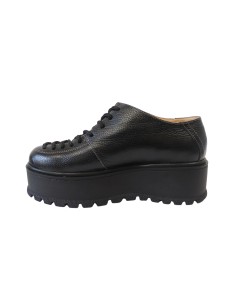 Pantofi cu talpa inalta din piele negri cu galben Amanda, Mateo Shoes 2