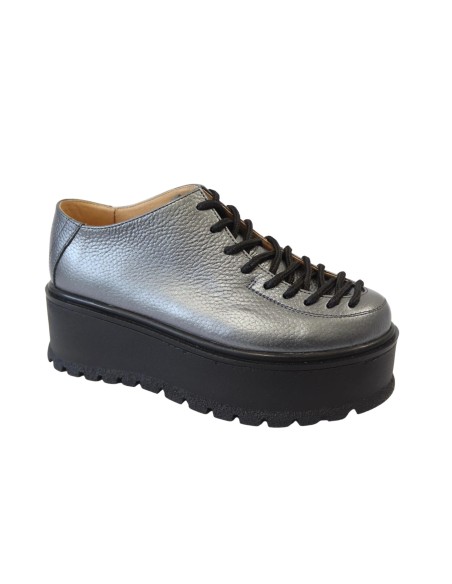 Pantofi cu talpa inalta din piele gri Amanda, Mateo Shoes