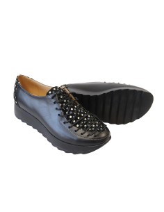 Pantofi sport cu siret pana in varf negri cu buline din piele naturala Maia, Mateo Shoes - Încălțăminte Românească