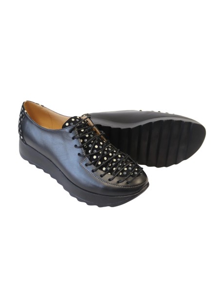 Pantofi sport cu siret pana in varf negri cu buline din piele naturala Maia, Mateo Shoes - Încălțăminte Românească
