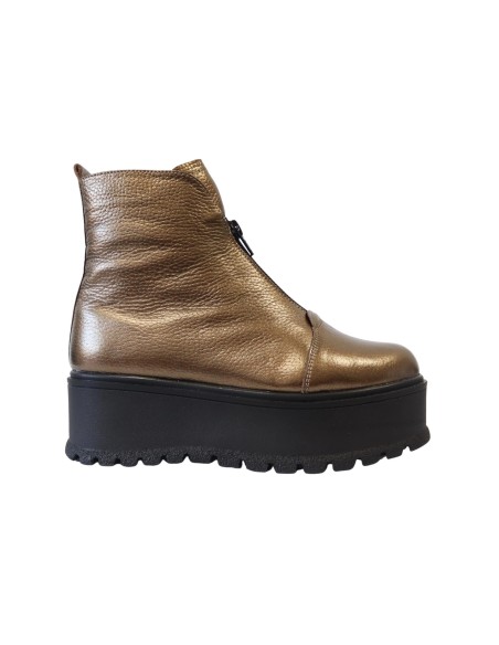 Ghete aurii cu talpa inalta si fermoar din piele naturala Amanda, Mateo Shoes