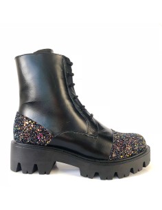 Ghete dama negre Glitter multicolor Rhea, Piele Naturala - Încălțăminte Românească