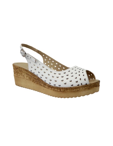 Sandale albe cu platforma joasa de dama Amore85, Piele Naturala
