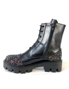 Ghete dama negre Glitter multicolor Rhea, Piele Naturala - Încălțăminte Românească 2